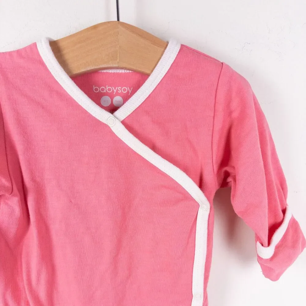 Babysoy Cotton Long Sleeve‎ Newborn Gown Pink Baby 0-3 months